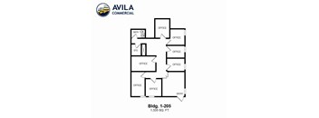 A floor plan for an Avila Commercial building shows a series of offices and a bathroom.