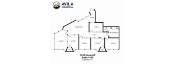 An office floor plan shows 6 offices, a reception area, offices, a hall, a kitchenette, and a foyer.