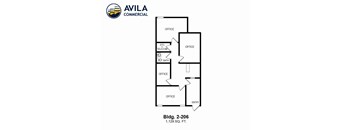 A floor plan for a building with the title "Bldg. 2-206 1,129 SQ. FT."