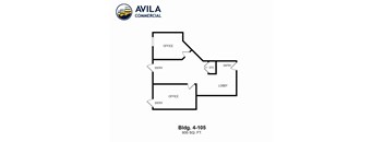 A floor plan for an office building with two separate office areas and a lobby.