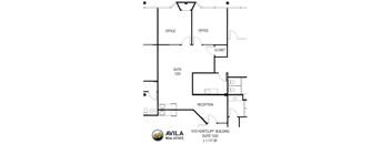 A floor plan for the 1010 Huntcliff Building shows two offices, a suite, a reception area, and a closet.