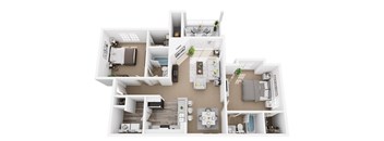 A top-down view of a modern apartment layout.