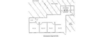 a floorplan image of an available office space with 1,310 square feet and bathrooms