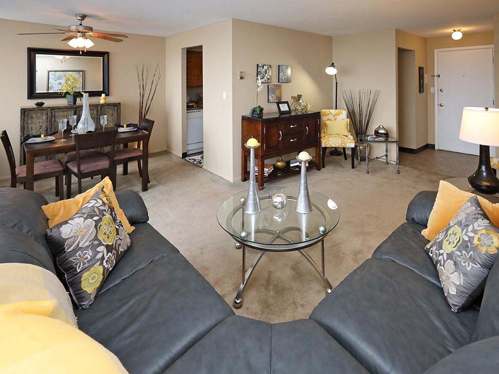 2 Bedroom 1 Bath Model Suite Living Area at Harbor Crest Apartments in Euclid OH