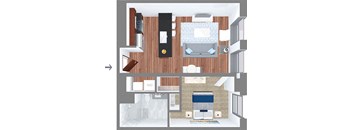1 Bed 1 Bath Floor Plan at The Terminal Tower Residences Apartments, Ohio, 44113