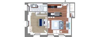 One Bed One Bath Floor Plan at The Terminal Tower Residences Apartments, Cleveland