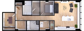 1 bedroom 1.5 bathroom Suite Style G1 - 3D Floor Plan at Residences at 55, Ohio