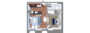 One Bedroom One Bath Floor Plan at The Terminal Tower Residences Apartments, Cleveland