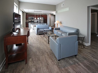 Open Living Room  at The Residences At Hanna Apartments, Cleveland, Ohio - Photo Gallery 2