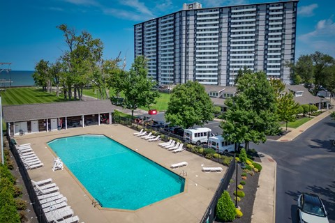 Outdoor Pool and Sun Deck at Harbor Crest Apartments, Euclid, Ohio