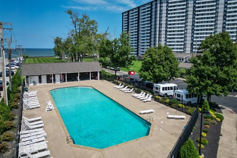 Outdoor Pool and Sun Deck at Harbor Crest Apartments, Euclid, Ohio
