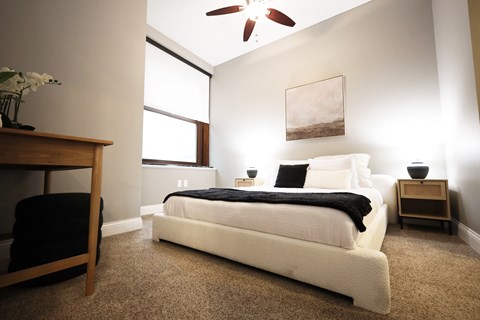 Carpeted Bedroom at Residences at Leader, Cleveland, OH, 44114