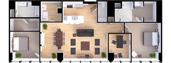 2 bedroom 2 bathroom  Penthouse Suite Style PH-A - 3D Floor Plan at Residences at 55, Cleveland