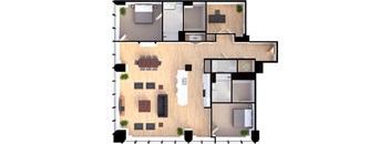 2 bedroom 2 bathroom Penthouse Suite Style PH-C - 3D Floor Plan at Residences at 55, Cleveland, OH