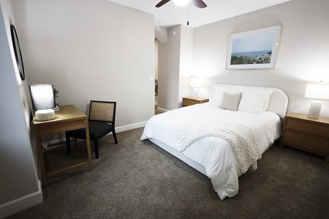 Carpeted Bedroom at The Terminal Tower Residences Apartments, Ohio, 44113