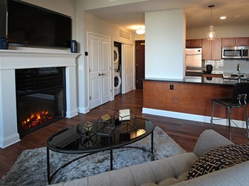 Living Room With Kitchen View at The Terminal Tower Residences, Ohio, 44113 - Photo Gallery 18