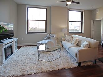 Living Room at The Terminal Tower Residences Apartments, Cleveland, Ohio