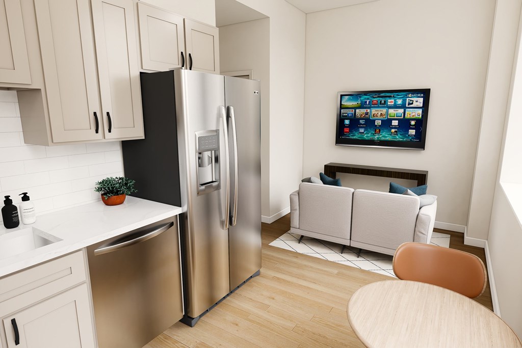 1 Bedroom 1 Bath Style 1A - Living Area Rendering