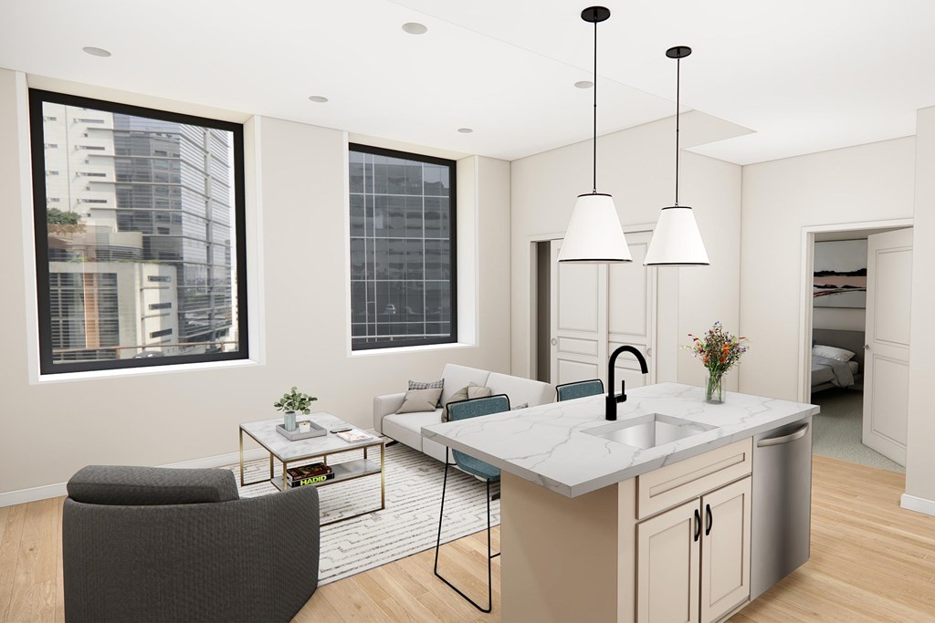 1 Bedroom 1 Bath Style 1D - Living Area Rendering