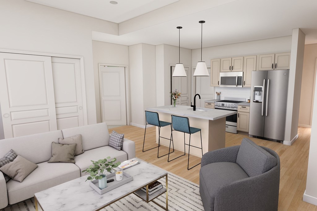 1 Bedroom 1 Bath Style 1D - Living Area Rendering