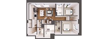 A collage of images showing a modern kitchen and living room.