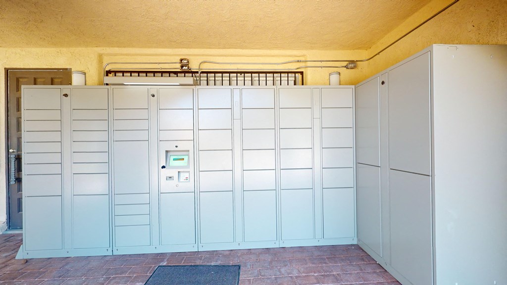 the garage has plenty of storage space and plenty of doors