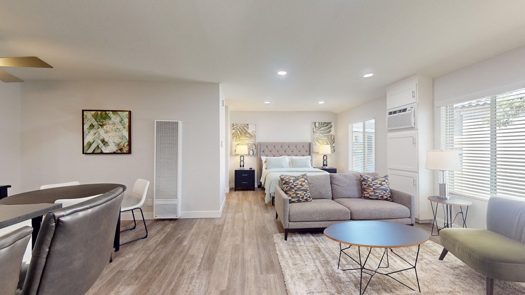 a living room with a couch and a table