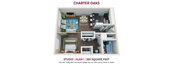 Studio 1 bathroom floor planat Charter Oaks Apartments, Thousand Oaks, CA, 91360