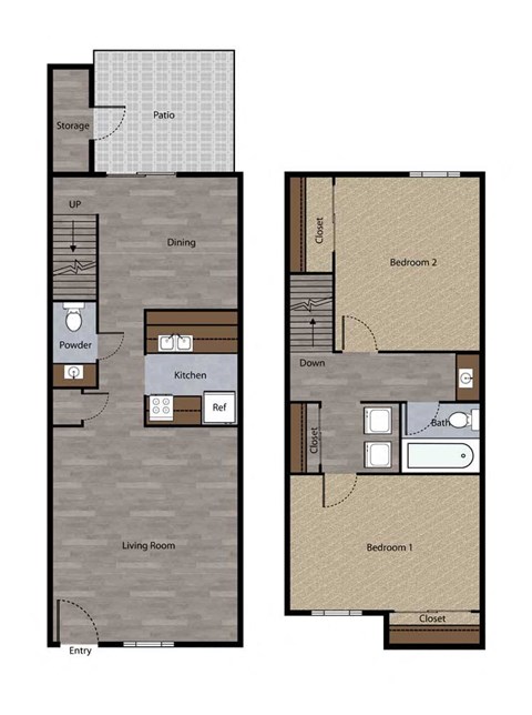 Two Bedroom Townhome Plan D Floorplan at St. Charles Oaks Apartments, Thousand Oaks, 91360