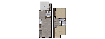 Two Bedroom Townhome Plan E Floorplan at St. Charles Oaks Apartments, Thousand Oaks, California