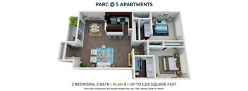 2bedroom 2 bathroom floor plan A at Parc at 5 Apartments, Downey, CA