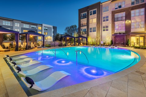 Resort-Style Pool Courtyard with Pool-Side Cabanas