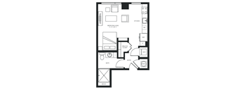 a floor plan of a small house with a bedroom and a living room
