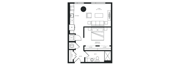 a floor plan of a small house with a bedroom and a living room