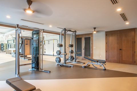 a gym with weights and exercise equipment in a home