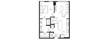 a floor plan of a small apartment with a bedroom and a living room