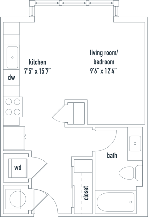 a floor plan of a small apartment with a bedroom and a living room