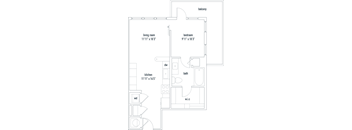 a floor plan of a small apartment with a bedroom and a living room