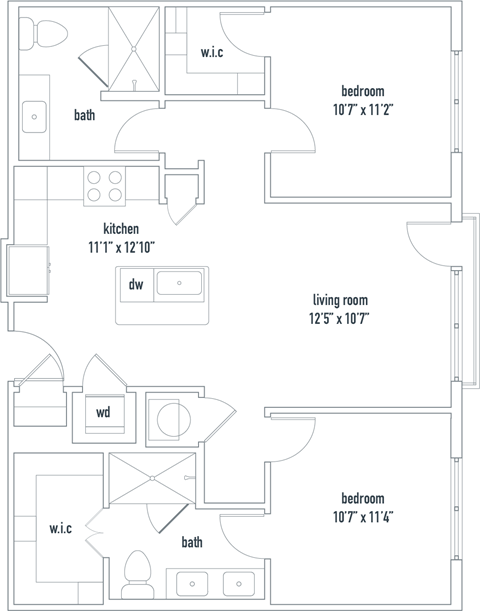 a floor plan of a small apartment with a bedroom and a living room