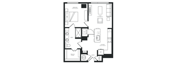 a floor plan of a residence with a bedroom and a living room