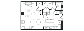 a floor plan of a home with a bedroom and a living room