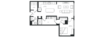 a floor plan of a home with a bedroom and a living room