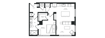 a floor plan of a home with a bedroom and a living room