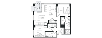a floor plan of a home with a bedroom and a living room