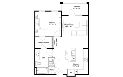 a floor plan of a small house with a bedroom and a living room