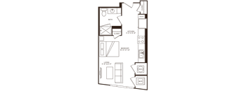 a diagram of a living room with furniture and a window