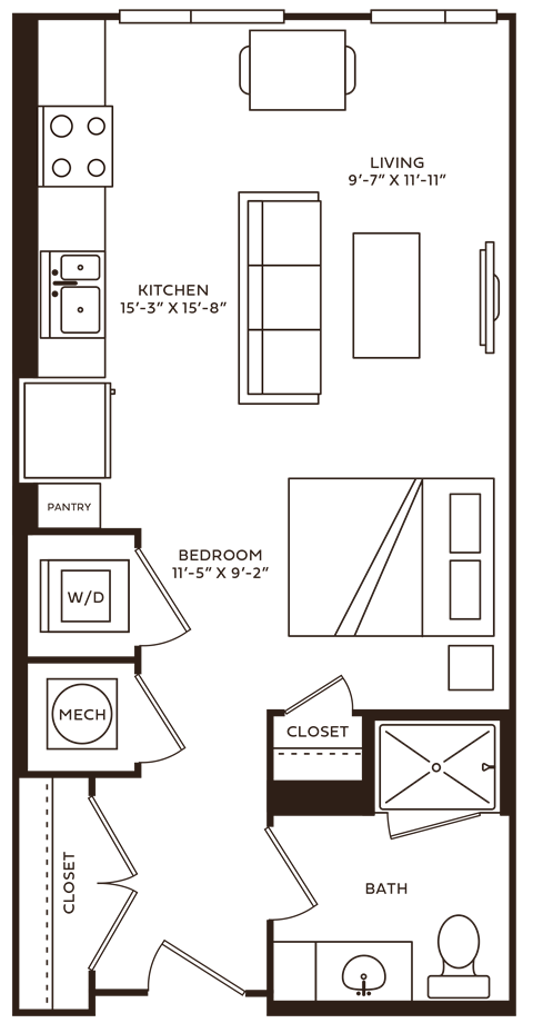 a diagram of a room with a window and some furniture