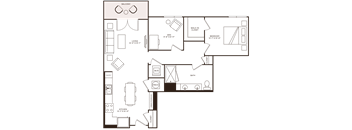 a floor plan of a house with a bedroom and a living room