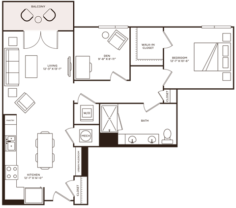 a floor plan of a house with a bedroom and a living room