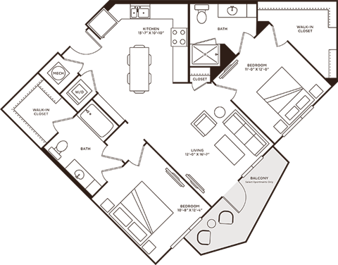 A floor plan of a house with labeled rooms such as Bedroom 1, Bath, Kitchen, and Living Room.